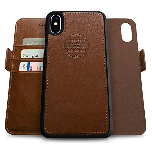 Dreem Fibonacci 2in1 Handyhülle Flipcase für iPhone X/Xs | Magnetisches iPhone Case | TPU Etui Lederhülle Schutzhülle, RFID Schutz, Veganes Kunstleder, Geschenkbox | Schokolade von Dreem