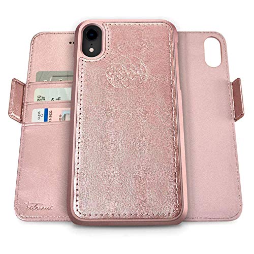 Dreem Fibonacci 2in1 Handyhülle Flipcase für iPhone XR | Magnetisches iPhone Case | TPU Etui Lederhülle Schutzhülle, RFID Schutz, Veganes Kunstleder, Geschenkbox | Roségold von Dreem