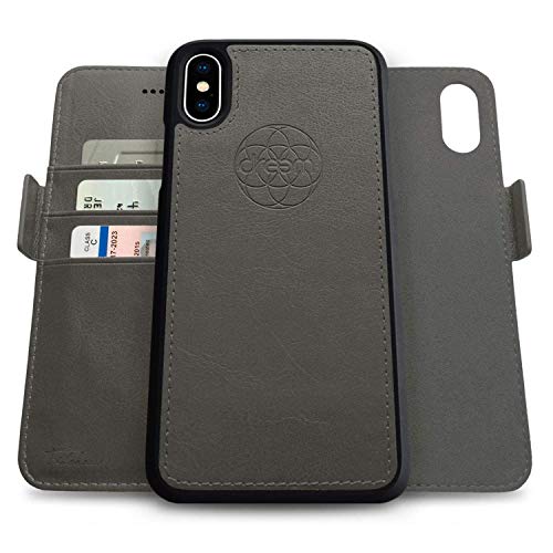 Dreem Fibonacci 2in1 Handyhülle Flipcase für iPhone XS Max | Magnetisches iPhone Case | TPU Etui Lederhülle Schutzhülle, RFID Schutz, Veganes Kunstleder, Geschenkbox | Grau von Dreem