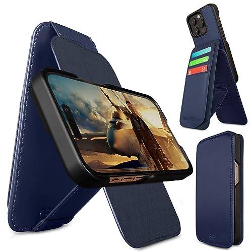 Dreem Fibonacci Flip 14 Pro Max Wallet Case für iPhone - abnehmbare Folientasche aus Vegan-Leder mit RFID-Schutz, stoßfest, MagSafe-kompatibel [Königsblau] von Dreem