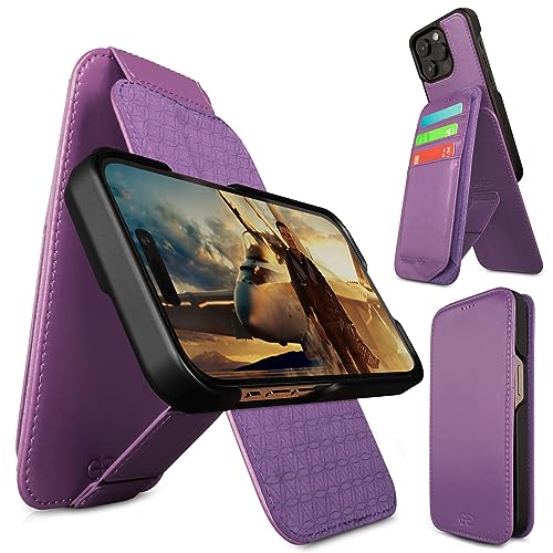 Dreem Fibonacci Flip 14 Pro Max Wallet Case für iPhone - abnehmbare Folientasche aus Vegan-Leder mit RFID-Schutz, stoßfest, MagSafe-kompatibel [Lila] von Dreem