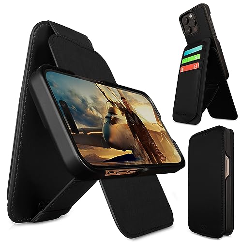 Dreem Fibonacci Flip 14 Pro Max Wallet Case für iPhone - abnehmbare Folientasche aus Vegan-Leder mit RFID-Schutz, stoßfest, MagSafe-kompatibel [Schwarz] von Dreem