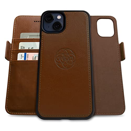 Dreem Fibonacci iPhone 13 Brieftaschen-Etui / 2-in-1 stoßfestes Etui und abnehmbares Folio aus veganem Leder, Kompatibel mit MagSafe, RFID-Schutz [Schokolade] von Dreem