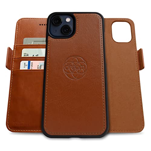 Dreem Fibonacci iPhone 13 Brieftaschen-Etui / 2-in-1 stoßfestes Etui und abnehmbares Folio aus veganem Leder, MagSafe-kompatibel, RFID-Schutz [Karamell] von Dreem