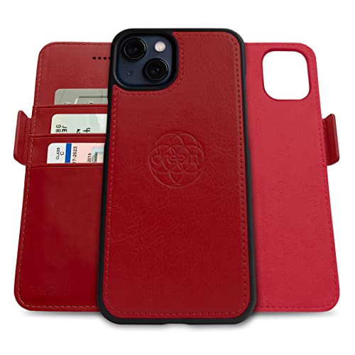 Dreem Fibonacci iPhone 13 Brieftaschen-Etui / 2-in-1 stoßfestes Etui und abnehmbares Folio aus veganem Leder, MagSafe-kompatibel, RFID-Schutz [Rot] von Dreem