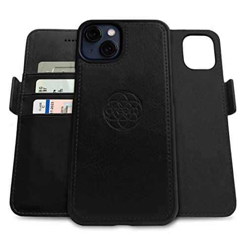 Dreem Fibonacci kompatibel mit iPhone 13 Brieftaschen-Etui / 2-in-1 stoßfestes Etui und abnehmbares Folio aus veganem Leder, MagSafe-kompatibel, RFID-Schutz [Schwarz] von Dreem