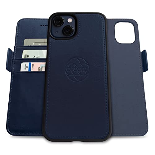 Dreem Fibonacci kompatibel mit iPhone 13 Mini Brieftaschen-Etui / 2-in-1 stoßfestes Etui und abnehmbares Folio aus veganem Leder, MagSafe-kompatibel, RFID-Schutz [Königsblau] von Dreem