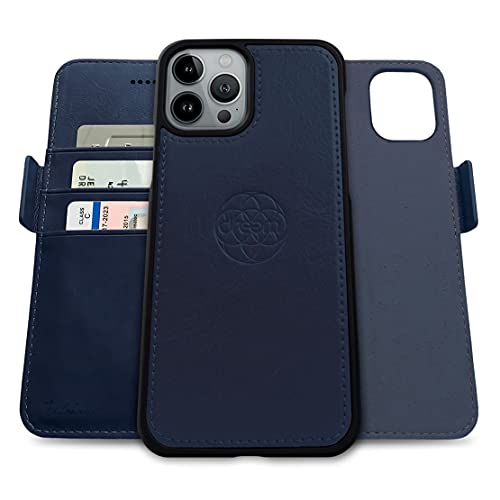 Dreem Fibonacci kompatibel mit iPhone 13 Pro Brieftaschen-Etui / 2-in-1 stoßfestes Etui und abnehmbares Folio aus veganem Leder, MagSafe-kompatibel, RFID-Schutz [Königsblau] von Dreem