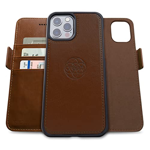 Dreem Fibonacci iPhone 13 Pro Brieftaschen-Etui / 2-in-1 stoßfestes Etui und abnehmbares Folio aus veganem Leder, MagSafe-kompatibel, RFID-Schutz [Schokolade] von Dreem