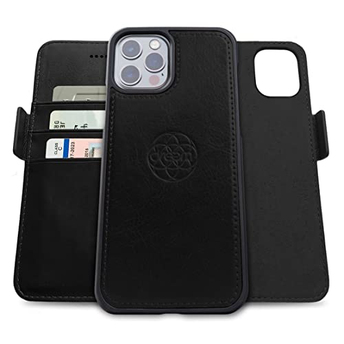 Dreem Fibonacci iPhone 13 Pro Max Brieftaschen-Etui / 2-in-1 stoßfestes Etui und abnehmbares Folio aus veganem Leder, MagSafe-kompatibel, RFID-Schutz [Schwarz] von Dreem