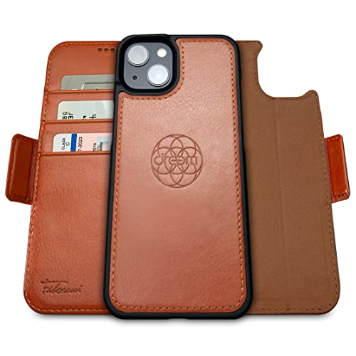 Dreem Fibonacci iPhone 14 Brieftaschen-Etui / 2-in-1 stoßfestes Etui und abnehmbares Folio aus veganem Leder, MagSafe-kompatibel, RFID-Schutz [Karamell] von Dreem
