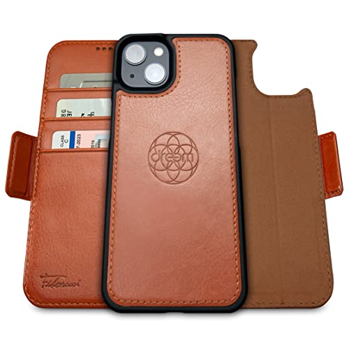 Dreem Fibonacci kompatibel mit iPhone 14 & iPhone 16e Brieftaschen-Etui / 3-in-1 stoßfestes Etui und abnehmbares Folio aus veganem Leder, MagSafe-kompatibel, RFID-Schutz [Karamell] von Dreem