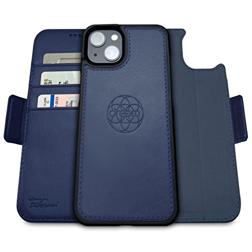 Dreem Fibonacci iPhone 14 Brieftaschen-Etui / 2-in-1 stoßfestes Etui und abnehmbares Folio aus veganem Leder, MagSafe-kompatibel, RFID-Schutz [Königsblau] von Dreem