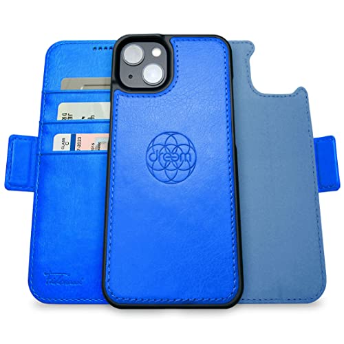 Dreem Fibonacci iPhone 14 Plus Brieftaschen-Etui / 2-in-1 stoßfestes Etui und abnehmbares Folio aus veganem Leder, MagSafe-kompatibel, RFID-Schutz [Ozean] von Dreem