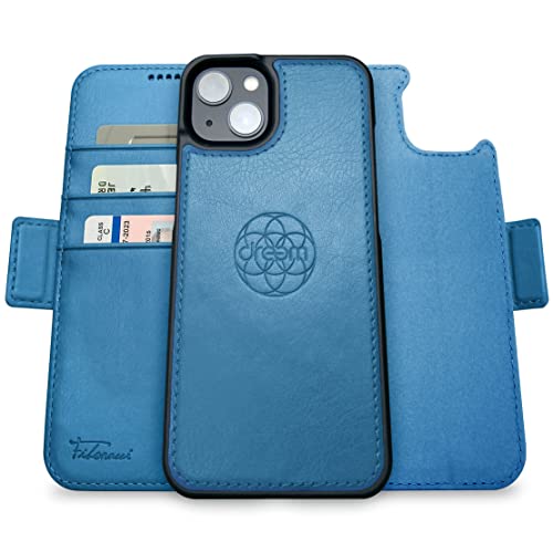 Dreem Fibonacci iPhone 14 Plus Brieftaschen-Etui / 2-in-1 stoßfestes Etui und abnehmbares Folio aus veganem Leder, MagSafe-kompatibel, RFID-Schutz [Schiefer] von Dreem