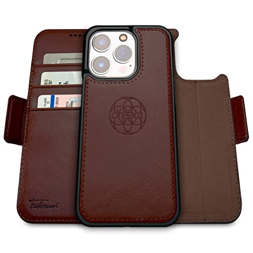 Dreem Fibonacci iPhone 14 Pro Max Brieftaschen-Etui / 2-in-1 stoßfestes Etui und abnehmbares Folio aus veganem Leder, MagSafe-kompatibel, RFID-Schutz [Kaffee] von Dreem