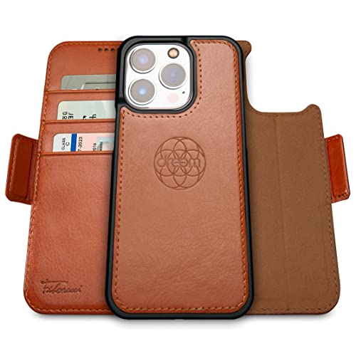 Dreem Fibonacci iPhone 14 Pro Max Brieftaschen-Etui / 2-in-1 stoßfestes Etui und abnehmbares Folio aus veganem Leder, MagSafe-kompatibel, RFID-Schutz [Karamell] von Dreem