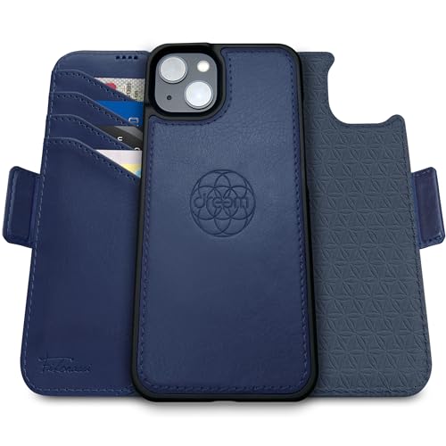 Dreem Fibonacci iPhone 15 Brieftaschen-Etui / 2-in-1 stoßfestes Etui und abnehmbares Folio aus veganem Leder, MagSafe-kompatibel, RFID-Schutz [Königsblau] von Dreem