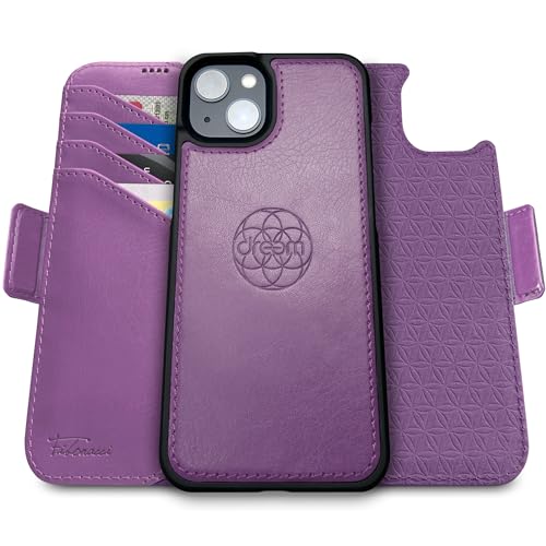 Dreem Fibonacci iPhone 15 Brieftaschen-Etui / 2-in-1 stoßfestes Etui und abnehmbares Folio aus veganem Leder, MagSafe-kompatibel, RFID-Schutz [Lila] von Dreem