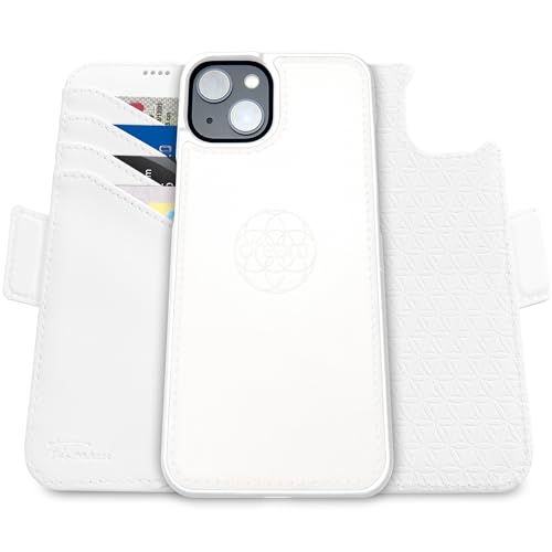 Dreem Fibonacci iPhone 15 Plus Brieftaschen-Etui / 2-in-1 stoßfestes Etui und abnehmbares Folio aus veganem Leder, MagSafe-kompatibel, RFID-Schutz [Weiß] von Dreem