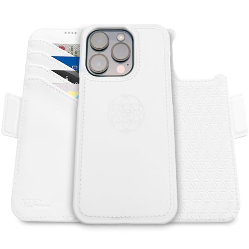 Dreem Fibonacci iPhone 15 Pro Brieftaschen-Etui / 2-in-1 stoßfestes Etui und abnehmbares Folio aus veganem Leder, MagSafe-kompatibel, RFID-Schutz [Weiß] von Dreem