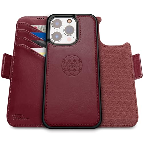 Dreem Fibonacci kompatibel mit iPhone 15 Pro Max Brieftaschen-Etui / 2-in-1 stoßfestes Etui und abnehmbares Folio aus veganem Leder, MagSafe-kompatibel, RFID-Schutz [Burgundisch] von Dreem