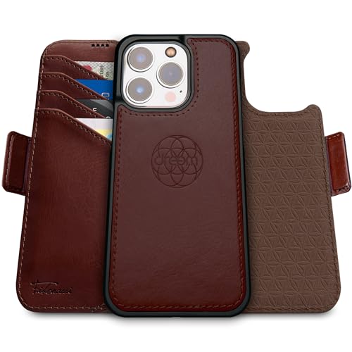 Dreem Fibonacci kompatibel mit iPhone 15 Pro Max Brieftaschen-Etui / 2-in-1 stoßfestes Etui und abnehmbares Folio aus veganem Leder, MagSafe-kompatibel, RFID-Schutz [Kaffee] von Dreem