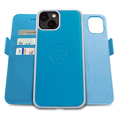 Dreem Fibonacci kompatibel mit iPhone 13 Mini Brieftaschen-Etui / 2-in-1 stoßfestes Etui und abnehmbares Folio aus veganem Leder, MagSafe-kompatibel, RFID-Schutz [Sky] von Dreem