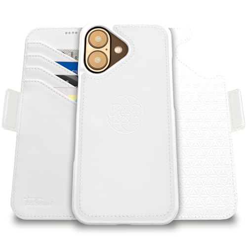 Dreem Fibonacci kompatibel mit iPhone 16 Brieftaschen-Etui / 2-in-1 stoßfestes Etui und abnehmbares Folio aus veganem Leder, kompatibel mit MagSafe, RFID-Schutz [Weiß] von Dreem