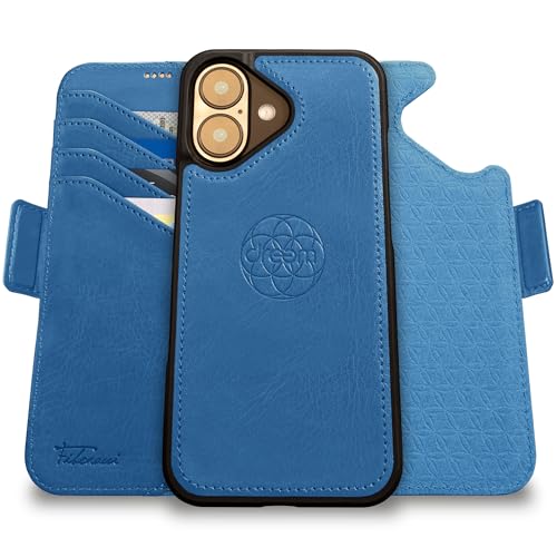 Dreem Fibonacci kompatibel mit iPhone 16 Plus Brieftaschen-Etui / 2-in-1 stoßfestes Etui und abnehmbares Folio aus veganem Leder, kompatibel mit MagSafe, RFID-Schutz [Schiefer] von Dreem