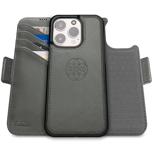 Dreem Fibonacci kompatibel mit iPhone 16 Pro Max Brieftaschen-Etui / 2-in-1 stoßfestes Etui und abnehmbares Folio aus veganem Leder, kompatibel mit MagSafe, RFID-Schutz [Grau] von Dreem