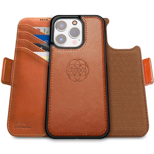Dreem Fibonacci kompatibel mit iPhone 16 Pro Max Brieftaschen-Etui / 2-in-1 stoßfestes Etui und abnehmbares Folio aus veganem Leder, kompatibel mit MagSafe, RFID-Schutz [Karamell] von Dreem