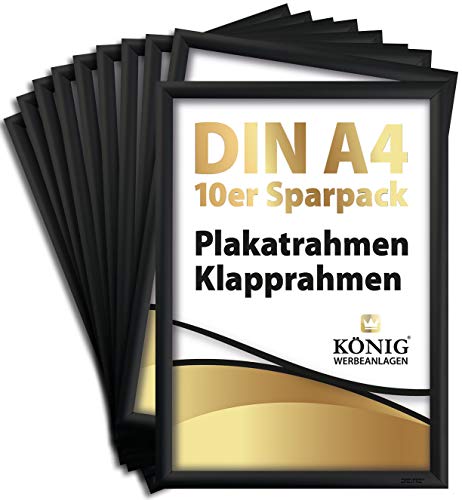 10 Plakatrahmen DIN A4 | 25mm Aluminium Profil, schwarz | inkl. entspiegelter Schutzscheibe | Alu Klapprahmen Wechselrahmen Posterrahmen | 10er Sparpack | Dreifke® von Dreifke