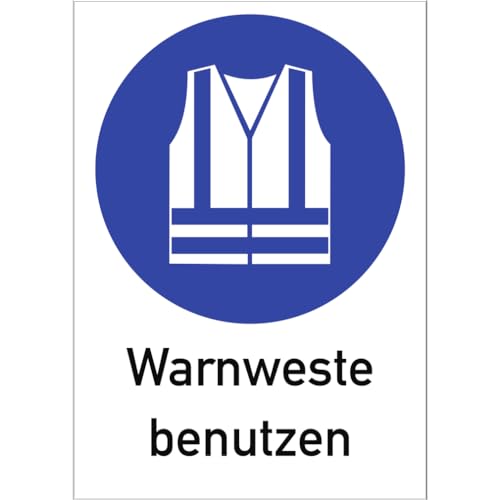 Dreifke® Alu-Schild "Warnweste benutzen", 26,2x37,1cm (BxH), 1 Stück, Gebotszeichen (M015) gem. ISO 7010 mit Text: Warnweste benutzen von Dreifke
