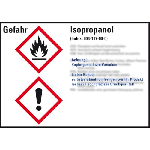 Dreifke® Aufkleber I Gefahrstoffetikett Isopropanol, GefStoffV/GHS/CLP, Folie, 105x74mm, 8 Stück von Dreifke