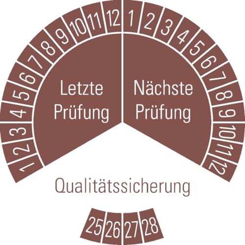 Dreifke® Aufkleber I Prüfplakette Qualitätssicherung 25-28, braun, Dokumentenfolie, Ø30mm, 18 Stück von Dreifke