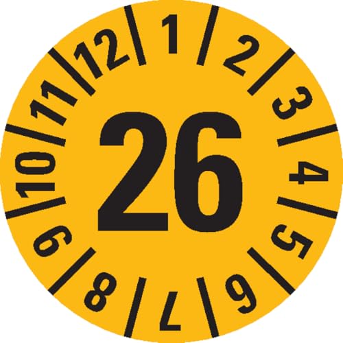 Dreifke® Prüfplakette 26, gelb, Folie, ablösbar, Ø 35mm, 60/Heft von Dreifke