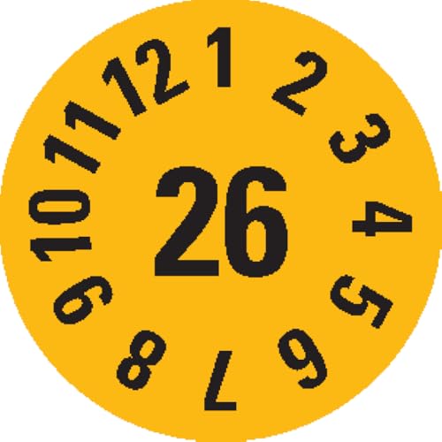 Dreifke® Prüfplakette 26, gelb, Folie, ablösbar, Ø 8mm, 180/Bogen von Dreifke