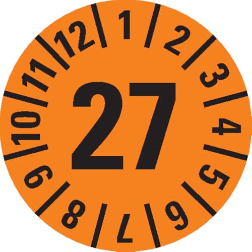 Dreifke® Prüfplakette 27, orange, Dokumentenfolie, selbstklebend, Ø 35mm, 60/Heft von Dreifke