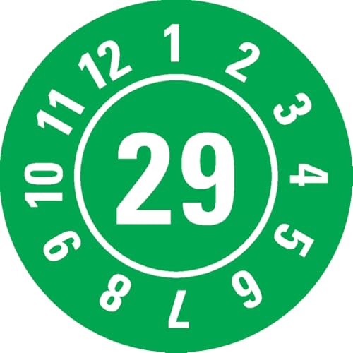 Dreifke® Prüfplakette 29, grün, Dokumentenfolie, selbstklebend, Ø 25mm, 105/Heft von Dreifke