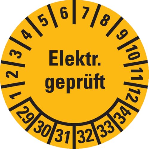 Dreifke® Prüfplakette Elektrisch geprüft 29-34, gelb, Dokumentenfolie, selbstklebend, Ø 20mm, 36/Bogen von Dreifke