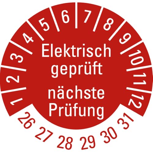 Dreifke® Prüfplakette Elektrisch geprüft Nächster Prüftermin, 26-31, rot, Folie, ablösbar, Ø 20mm, 500/Rolle von Dreifke