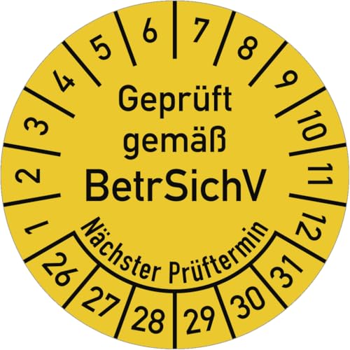 Dreifke® Prüfplakette Gepr.gemäß BetrSichV...2026-2031,Dokumentenfolie,Ø 30 mm,10 Stück/Bogen von Dreifke