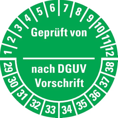 Dreifke® Prüfplakette Geprüft-DGUV Vorschrift, 29-38, grün, Dokumentenfolie, Ø 30mm, 108/Heft von Dreifke