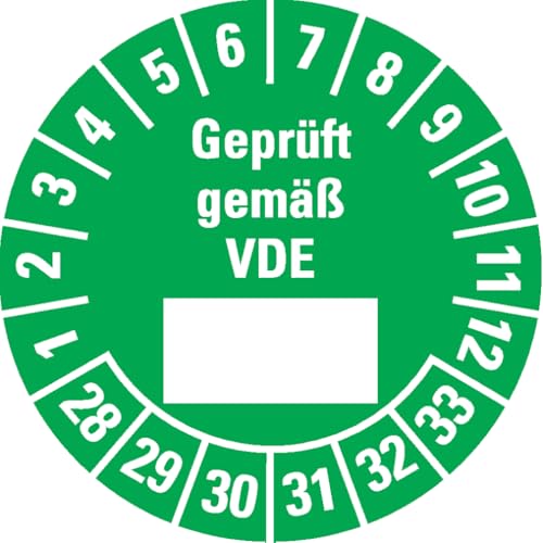 Dreifke® Prüfplakette Geprüft gemäß VDE 28-33, grün, Dokumentenfolie, Ø 25mm, 105/Heft von Dreifke