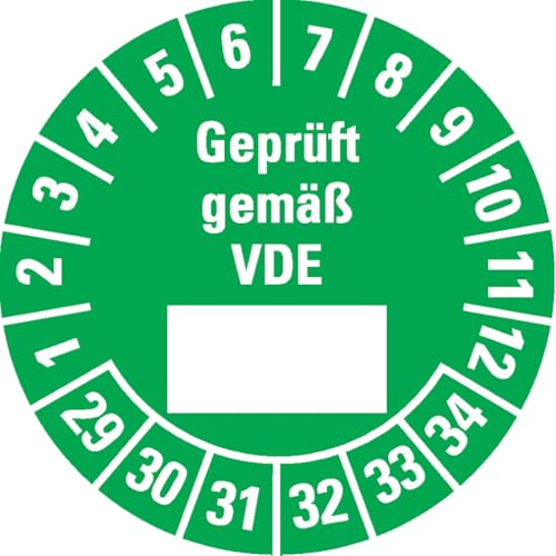 Dreifke® Prüfplakette Geprüft gemäß VDE 29-34, grün, Dokumentenfolie, Ø 25mm, 105/Heft von Dreifke