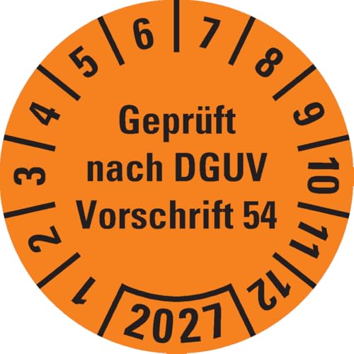 Dreifke® Prüfplakette Geprüft nach DGUV 54, 2027, orange, Dokumentenfolie, Ø 30mm, 18/Bogen von Dreifke