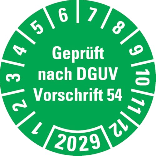Dreifke® Prüfplakette Geprüft nach DGUV 54, 2029, grün, Dokumentenfolie, Ø 30mm, 18/Bogen von Dreifke