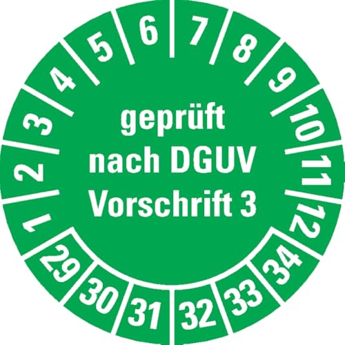 Dreifke® Prüfplakette Geprüft nach DGUV Vorschrift 3 29-34, grün, Dokumentenfolie, Ø15mm, 60/Bogen von Dreifke