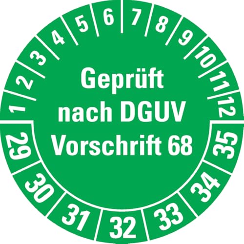 Dreifke® Prüfplakette Geprüft nach DGUV Vorschrift 68, 29-35, grün, Folie, Oberflächenschutz, Ø 40mm, 10/BOG von Dreifke